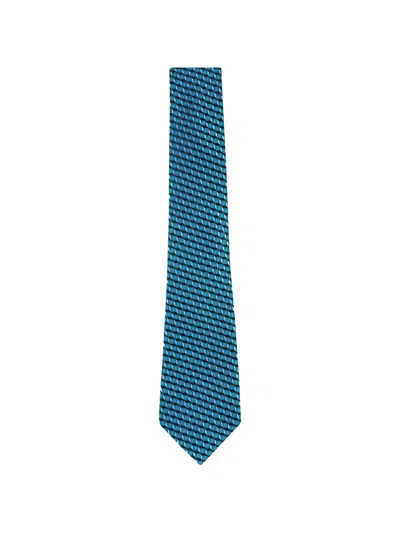 Zegna Geometric Patterned Tie In Blue