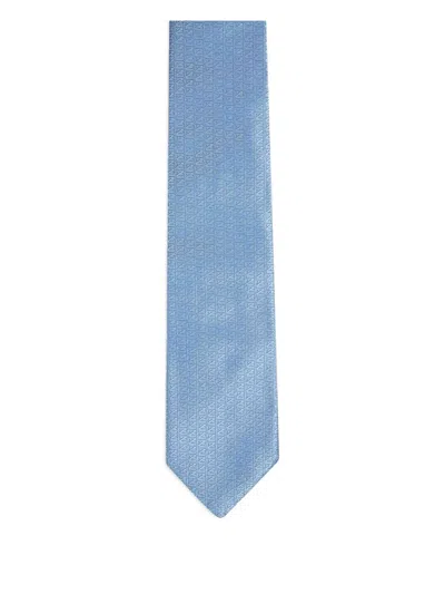 Zegna Geometric Silk Tie In Blue
