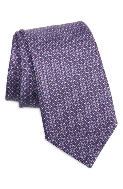 Zegna Geometric Silk Tie In Med Purple Fan