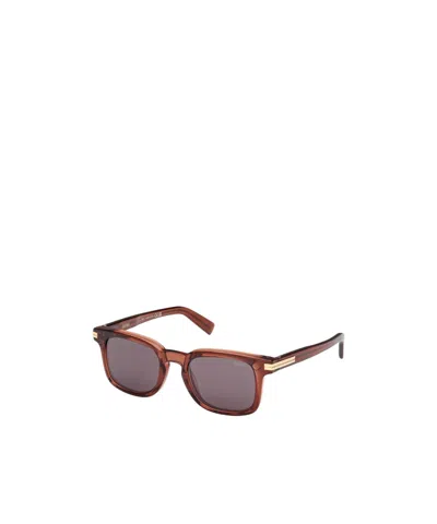 Zegna Geometric Sunglasses In Brown
