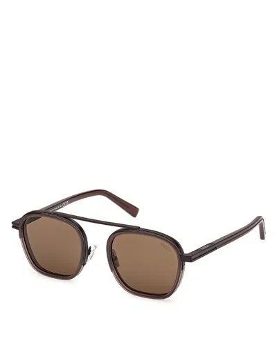 Zegna Geometric Sunglasses, 51mm In Brown/brown