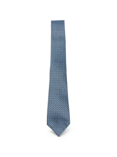 Zegna Geometric-pattern Silk Tie In Blue