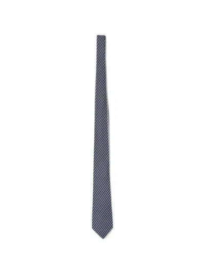 Zegna Geometric-print Silk Tie In Blue