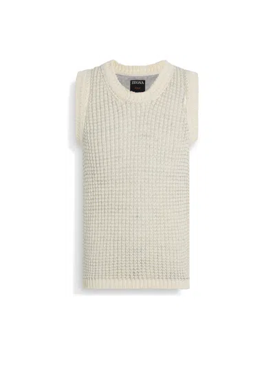 Zegna Gilet Sans Manches En Coton Et Lin Blanc In White