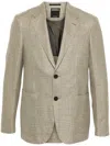 Zegna Gingham Single-breasted Blazer In Neutrals