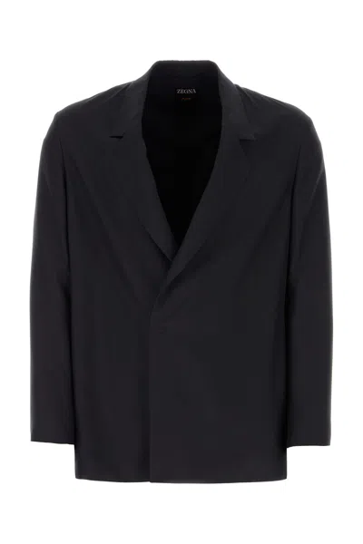 ZEGNA GIACCA IN SETA NERA UOMO