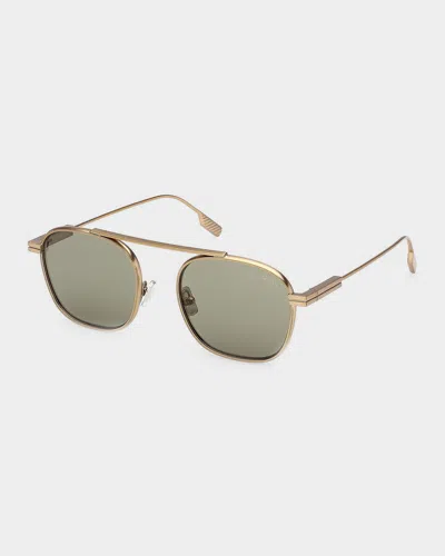 Zegna Gold Orizzonte I Metal Navigator Sunglasses