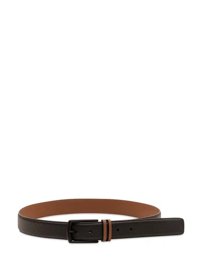 Zegna Grained Calfskin Belt In 001 Nero