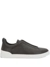 Zegna Grained-leather Elastic-detail Slip-on Sneakers In Brown