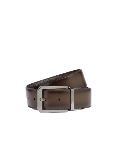 Zegna Grained Leather Reversible Belt In Black
