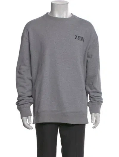 Pre-owned Zegna Graphic Print Crew Neck Sweatshirt In Gray