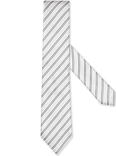 Zegna Diagonal Stripe-print Silk-blend Tie In Light Grey