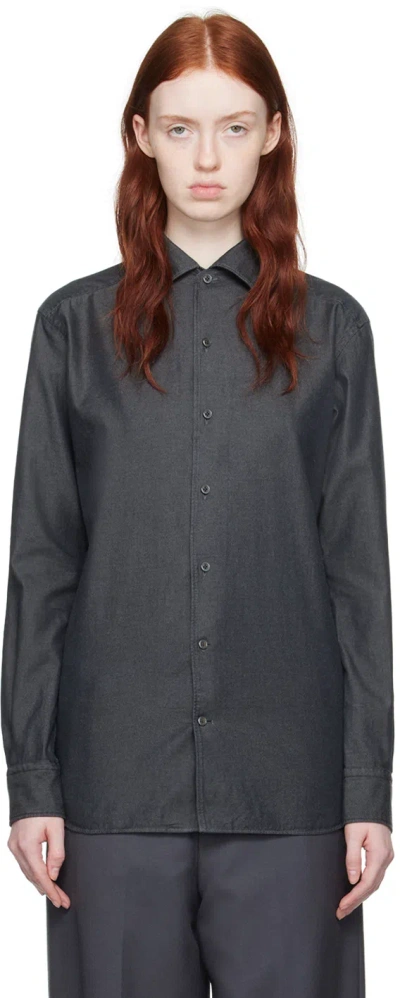 Zegna Gray Cashco Denim Shirt In 005 Grey