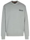 Zegna Rubberized Logo Crewneck Sweatshirt In Grey