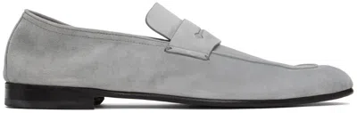 Zegna Mens L'asola Suede Penny Loafers Grey In Grey Mélange