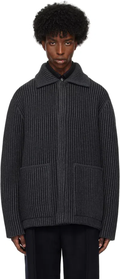 Zegna Dark Grey Mélange Wool And Cashmere Chore Jacket In Black