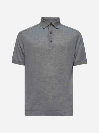 Zegna Green Cotton And Silk Piquet Polo Shirt In Gray