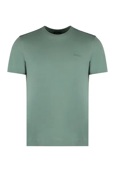 ZEGNA GREEN COTTON CREW-NECK T-SHIRT FOR MEN