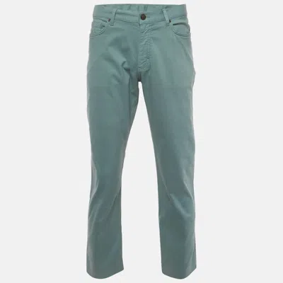 Pre-owned Zegna Green Cotton Gabardine Regular Fit Trousers L/waist 34"