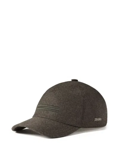 Zegna Green Mélange Oasi Cashmere Baseball Cap In Brown