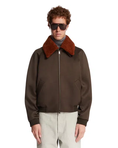 Zegna Green Wool-silk Blend Twill Jacket In Brown