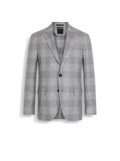 Zegna Grey And White Silk And Cashmere Jacket In Grey/white