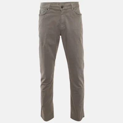 Pre-owned Zegna Grey Cotton Gabardine Regular Fit Trousers Xl/waist 36" In Gray