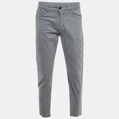 Pre-owned Zegna Grey Cotton Gabardine Slim Fit Trousers M/waist 33" In Gray