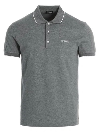 ZEGNA GREY LOGO EMBROIDERY POLO