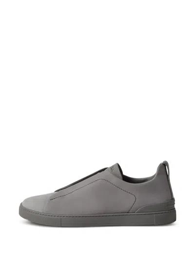 Zegna Grey Mélange Triple Stitch Secondskin Sneakers In Gray