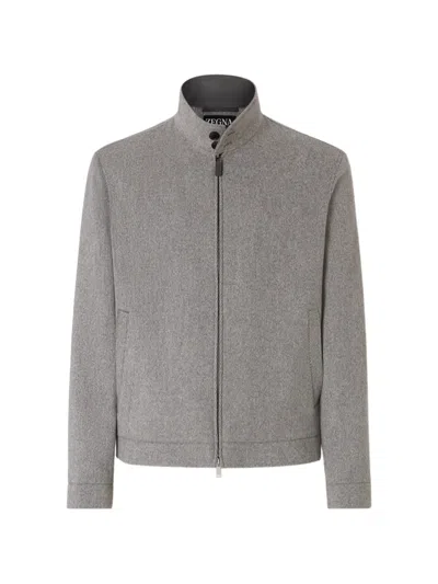 Zegna Grey Mélange Wool And Cashmere Blouson In Gray