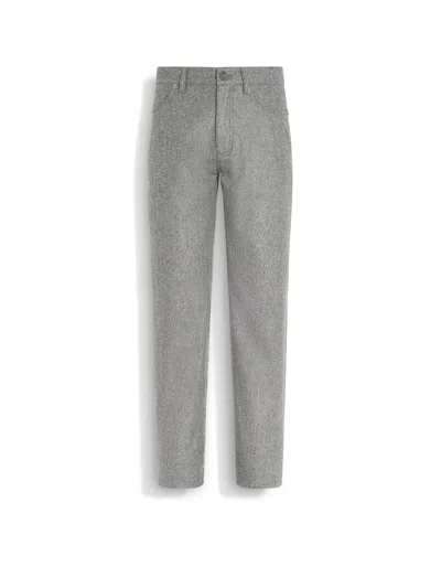 Zegna Roccia Wool Trousers In Gray
