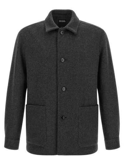 Zegna Grey Relaxed Overshirt In Gray
