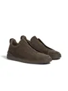 Zegna Grey Suede Triple Stitch Sneakers In Grey