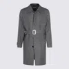Zegna Houndstooth Pattern Coat Belted Waist In Gray