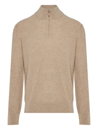 Zegna Half-zip Sweater In Brown