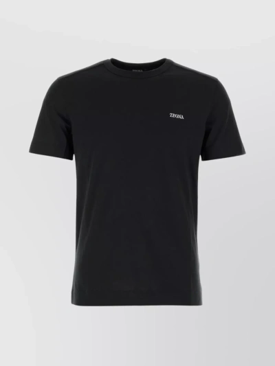 Zegna Hemline Slits Cotton T-shirt In Black