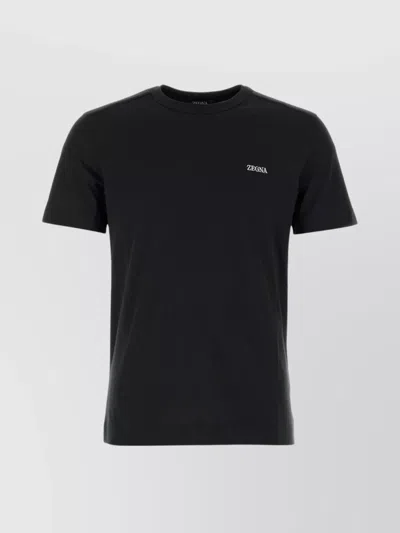 Zegna Hemline Slits Cotton T-shirt In Black