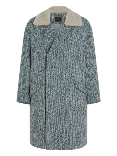 Zegna Herringbone Wool And Cashmere Coat In Gray