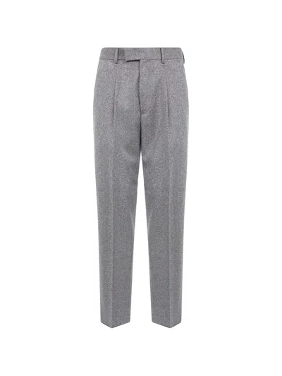 Zegna Herringbone Pleated Wool Trousers In Gray