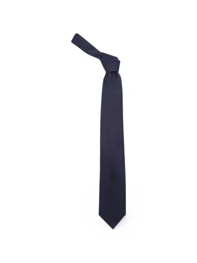 Zegna Herringbone Silk Tie In Blue