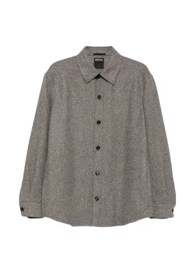 ZEGNA HERRINGBONE-PATTERN SHIRT JACKET