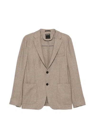 ZEGNA HERRINGBONE-PATTERN WOOL-BLEND JACKET