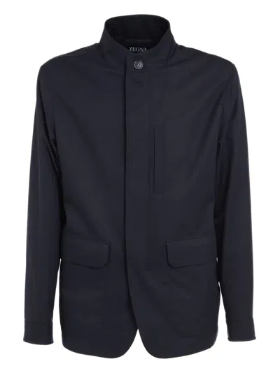 Zegna High-neck Patch-pocket Jacket In Black