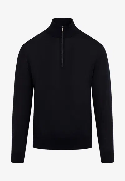 Zegna High-neck Zip Sweater In Navy