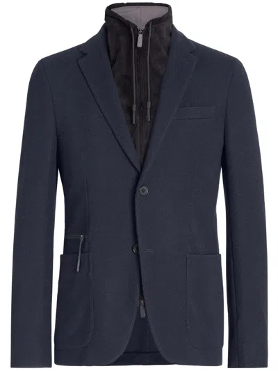 Zegna Hybrid Single-breasted Blazer In Blue