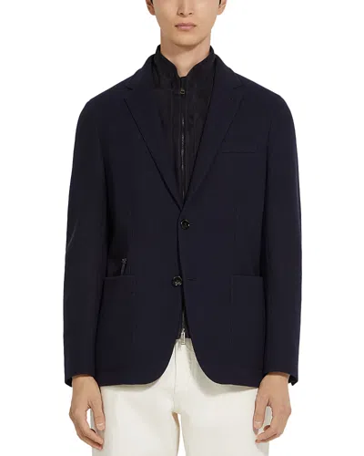 Zegna High Performance Jersey Suit Jacket In Navy Blue