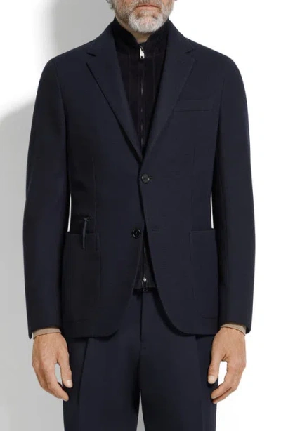 Zegna High Performance™ Wool & Cotton Jersey Sport Coat With Detachable Suede Bib In Brown