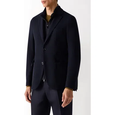 Zegna High Performance™ Wool & Cotton Jersey Sport Coat With Removable Leather Bib In Blue