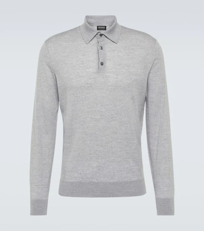 Zegna High Performance Wool Polo Sweater In Grey